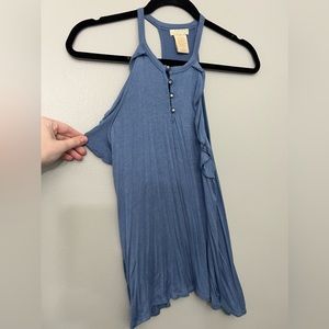S love on tap soft blue tank with ruffle side